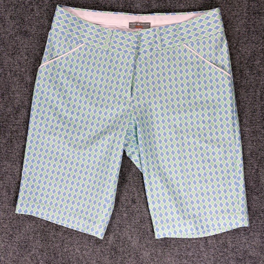 Peter Millar NWT $99 E4 Performance Golf Bermuda Shorts Blue Green Women 4
